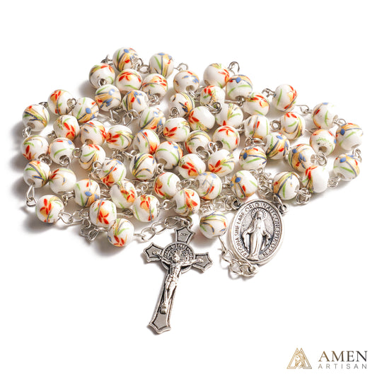 Daylily Ceramic Rosary Amen Artisan