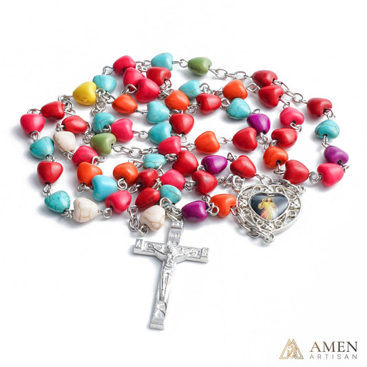 Multicolor Turquoise Heart Rosary Amen Artisan