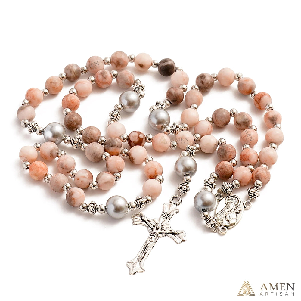 【Deal Today】Natural Pink Zebra Jasper Rosary