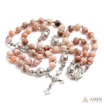 【Deal Today】Natural Pink Zebra Jasper Rosary