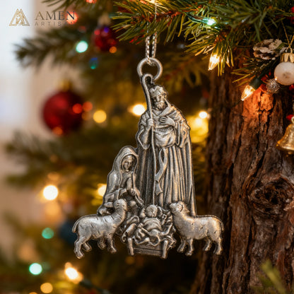 Premium Titanium Steel Nativity Ornament with Chain & Gift Box – 7 cm / 2.75"