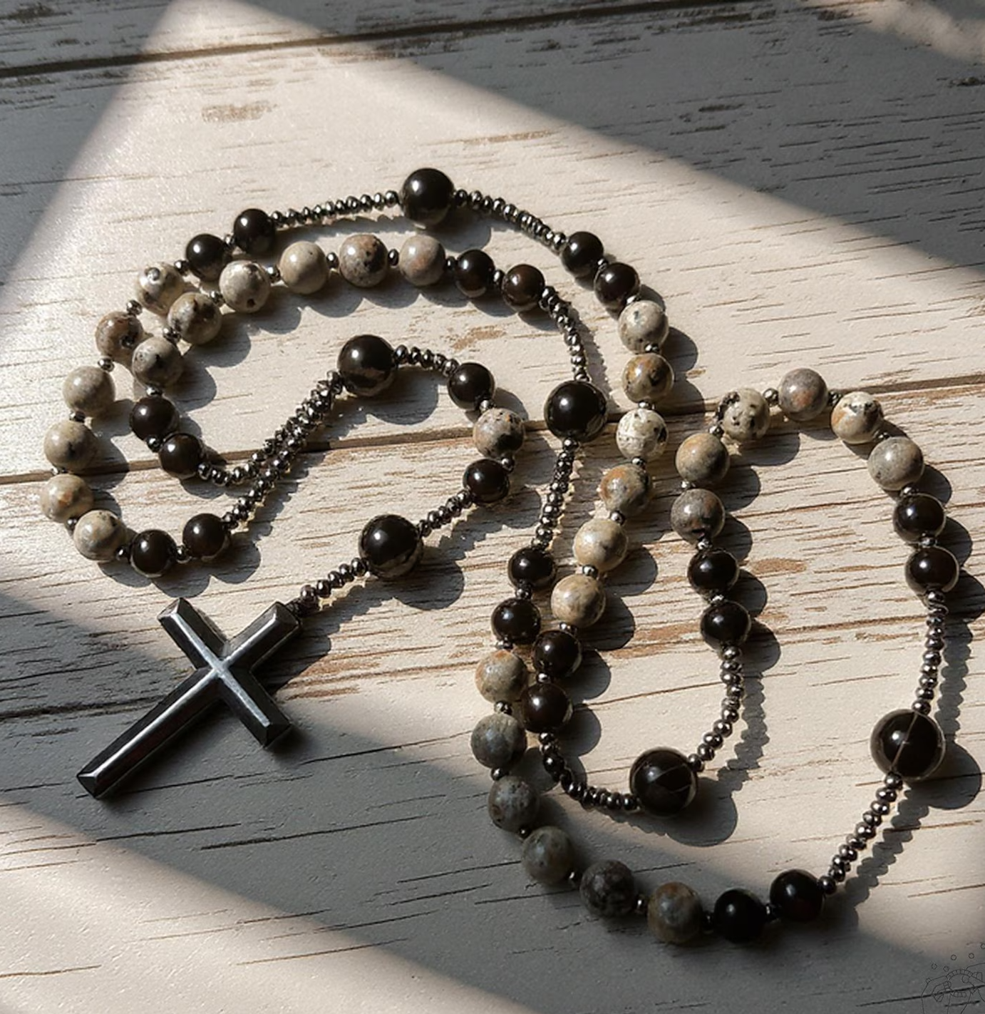 Natural Obsidian Yooperlite Rosary UV Reactive Protection