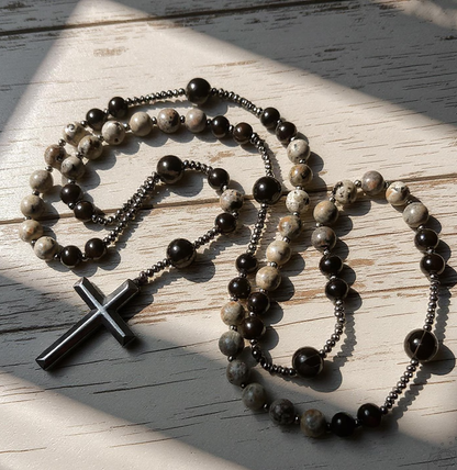 Natural Obsidian Yooperlite Rosary UV Reactive Protection