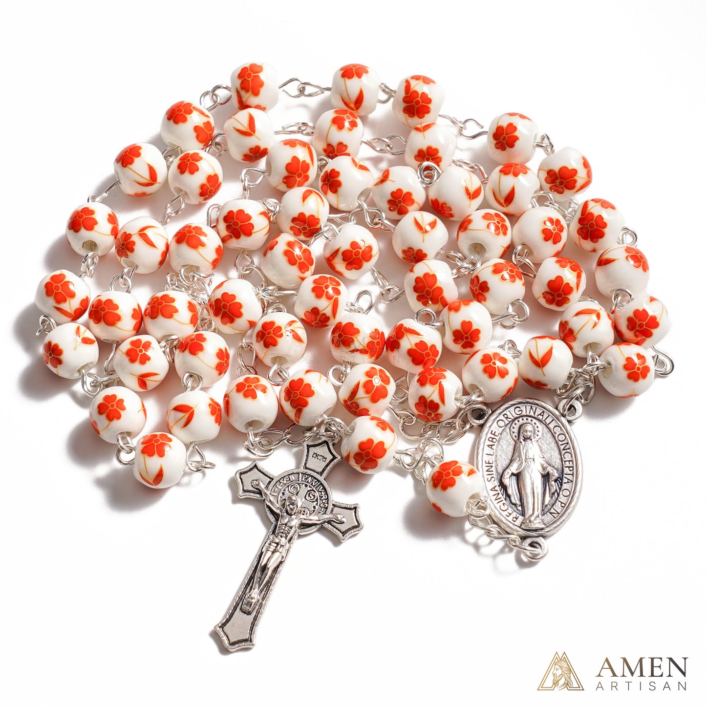 Four Leaf Clover Ceramic Rosary Amen Artisan