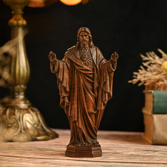 Sacred Heart of Jesus Wood Carved Figure Amen Artisan