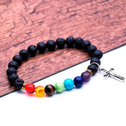 $0.99 Deal 7 Chakra Lava Stone Crucifix Bracelet