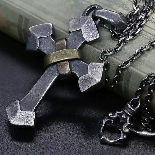 Brass Wrap 925 Sterling Silver Cross Pendant Necklace