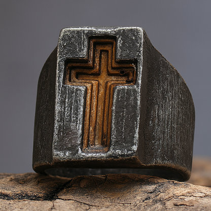 The Gate of Heaven  Titanium Steel Cross Ring | Amen Artisan