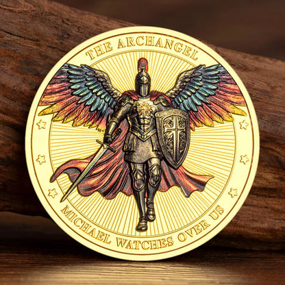 St Michael Challenge Coin – Knight Armor Cross Shield Archangel Michael Psalm 91 - Amen Artisan