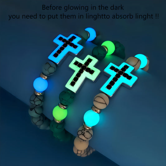 $0.99 Deal - Luminous Natural Stone Bead Cross Bracelet