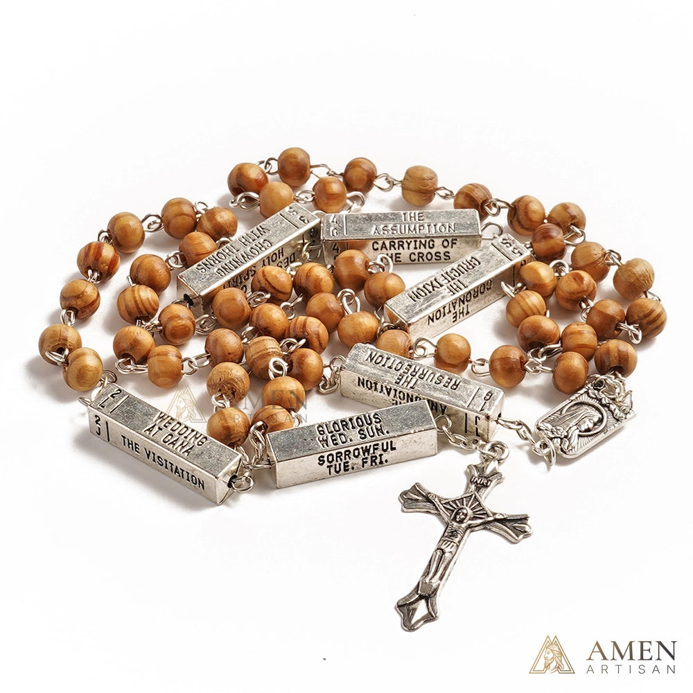 【Deal Today】Wooden Rosary with Mystery Guide Bars
