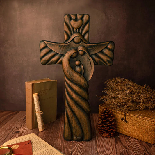 Holy Family Cross Wood Carving
