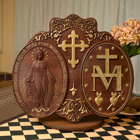 Miracle Medal Wood Carving