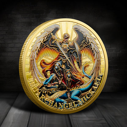 St Michael Challenge Coin – Slaying Dragon Archangel Medal Psalm 91 Protection - Amen Artisan