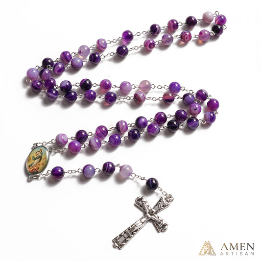 Amethyst Rosary with Assumption of Mary Medal Amen Artisan