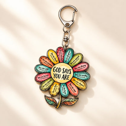 God Says You Are Scripture Flower Keychain