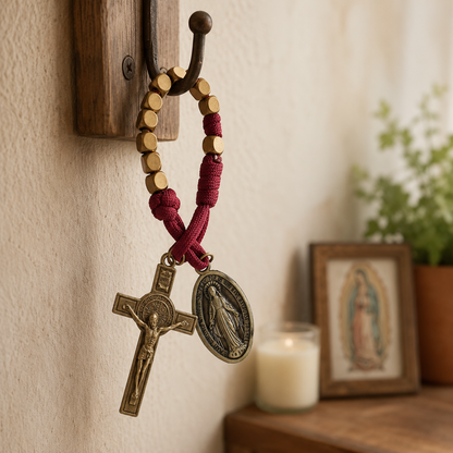 【DEAL TODAY】Burgundy Clip-On Pocket Decade Rosary with Crucifix and Our Lady Medal