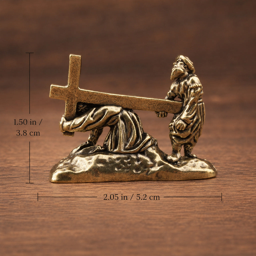 Brass Christ Carrying the Cross Figurine for Prayer and Reflection