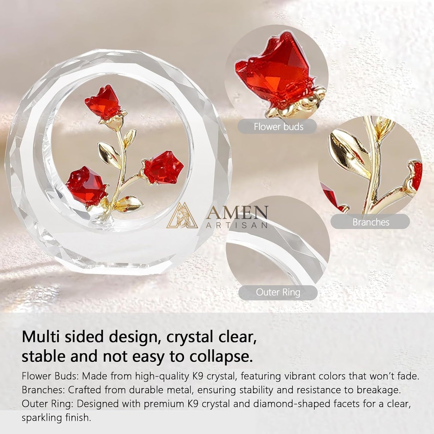 Crystal Rose Figurine Amen Artisan