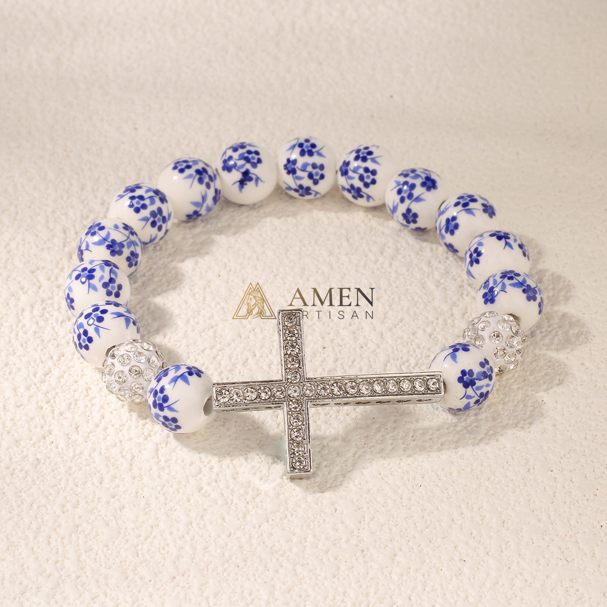 Blue and White Porcelain Zircon Bracelet Amen Artisan