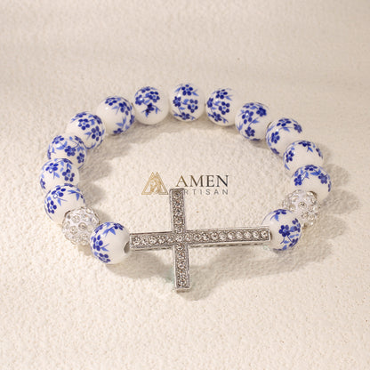Blue and White Porcelain Zircon Bracelet Amen Artisan