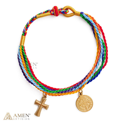 FIRST 50 CUSTOMERS ONLY —St. Benedict Medal Adjustable Cord Bracelet with Cross Charm
