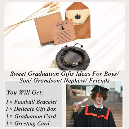 Natural Stone Bead Football Braided Bracelet Amen Artisan