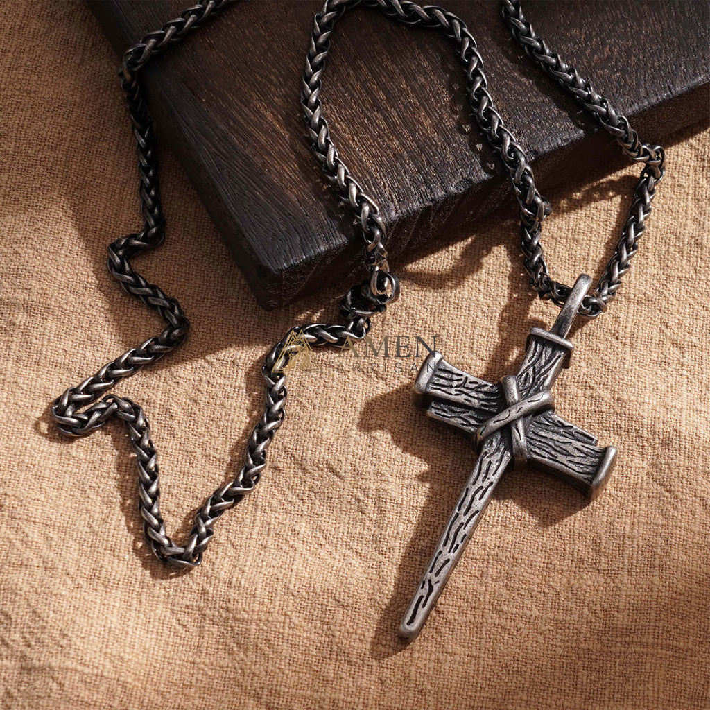 【Deal Today】Heavy Dragon Bone Chain Cross Necklace - Resilience, Faith & Sacred Protection |  Amen Artisan