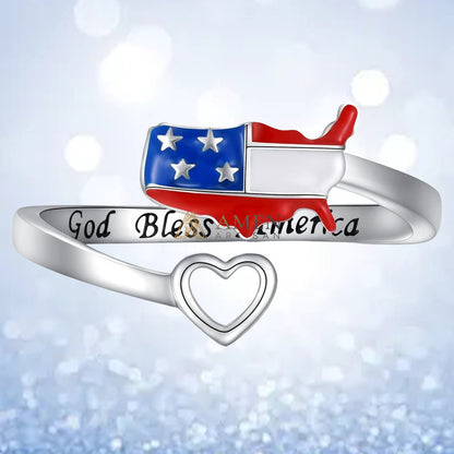 God Bless America  American Flag Adjustable Ring Amen Artisan