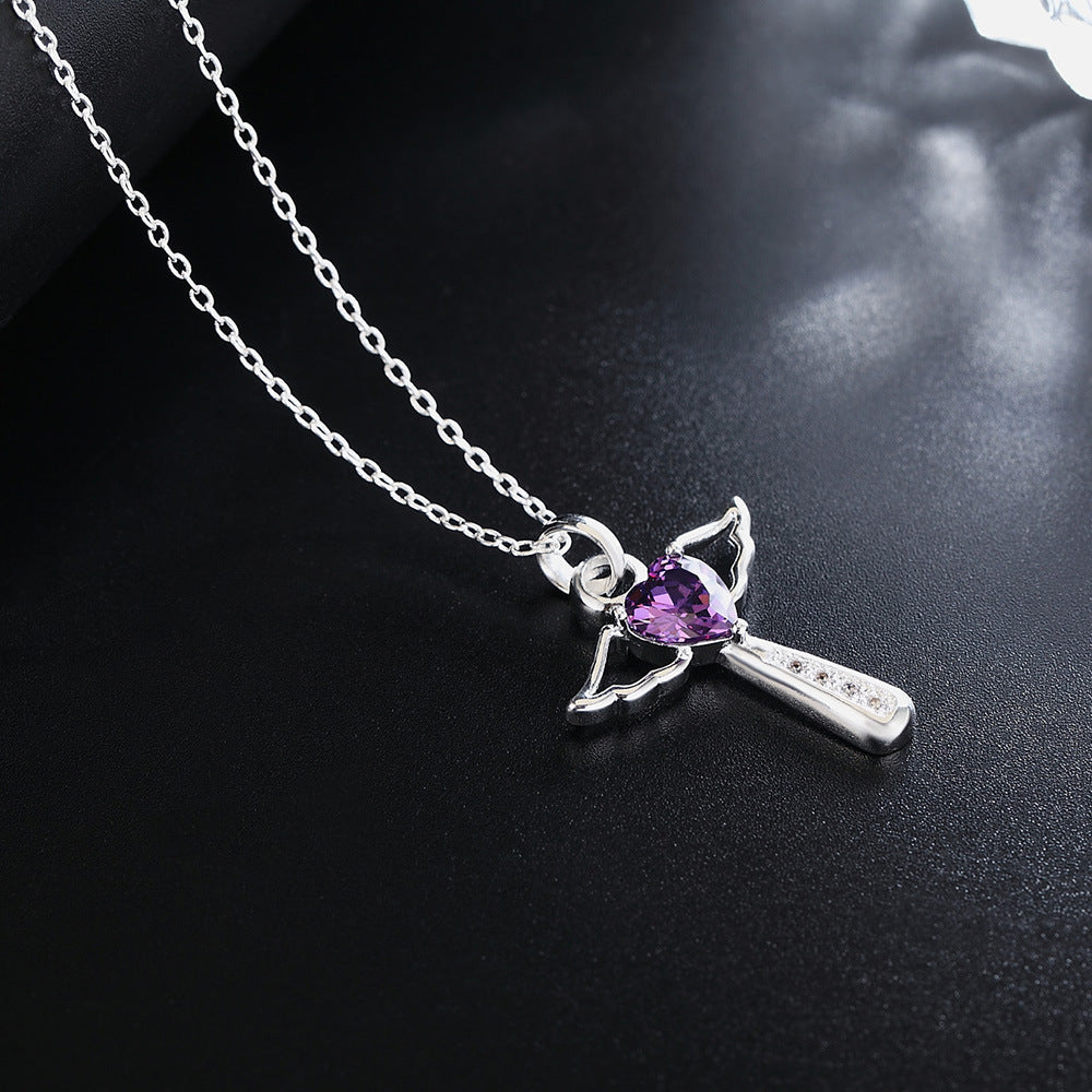 Sparkling Angel Heart Pendant Necklace