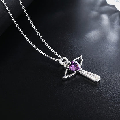 Sparkling Angel Heart Pendant Necklace