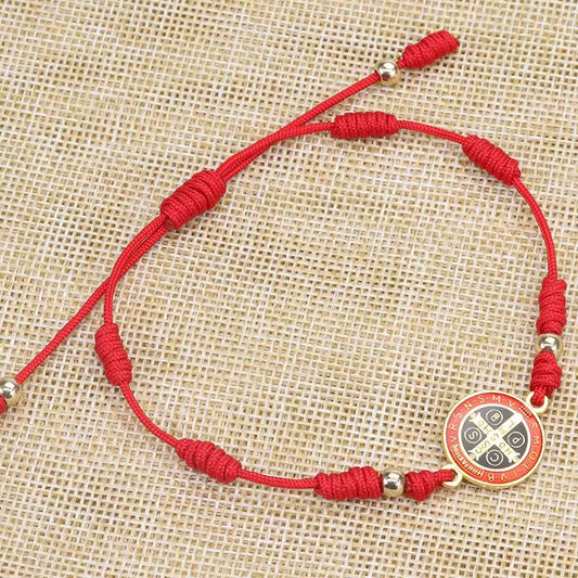 Red String Woven Saint Benedict Bracelet | Amen Artisan