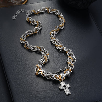 Two-Tone Mixed-Link Cross Necklace