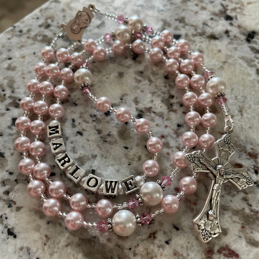 Pearl Rosary Cross Necklace