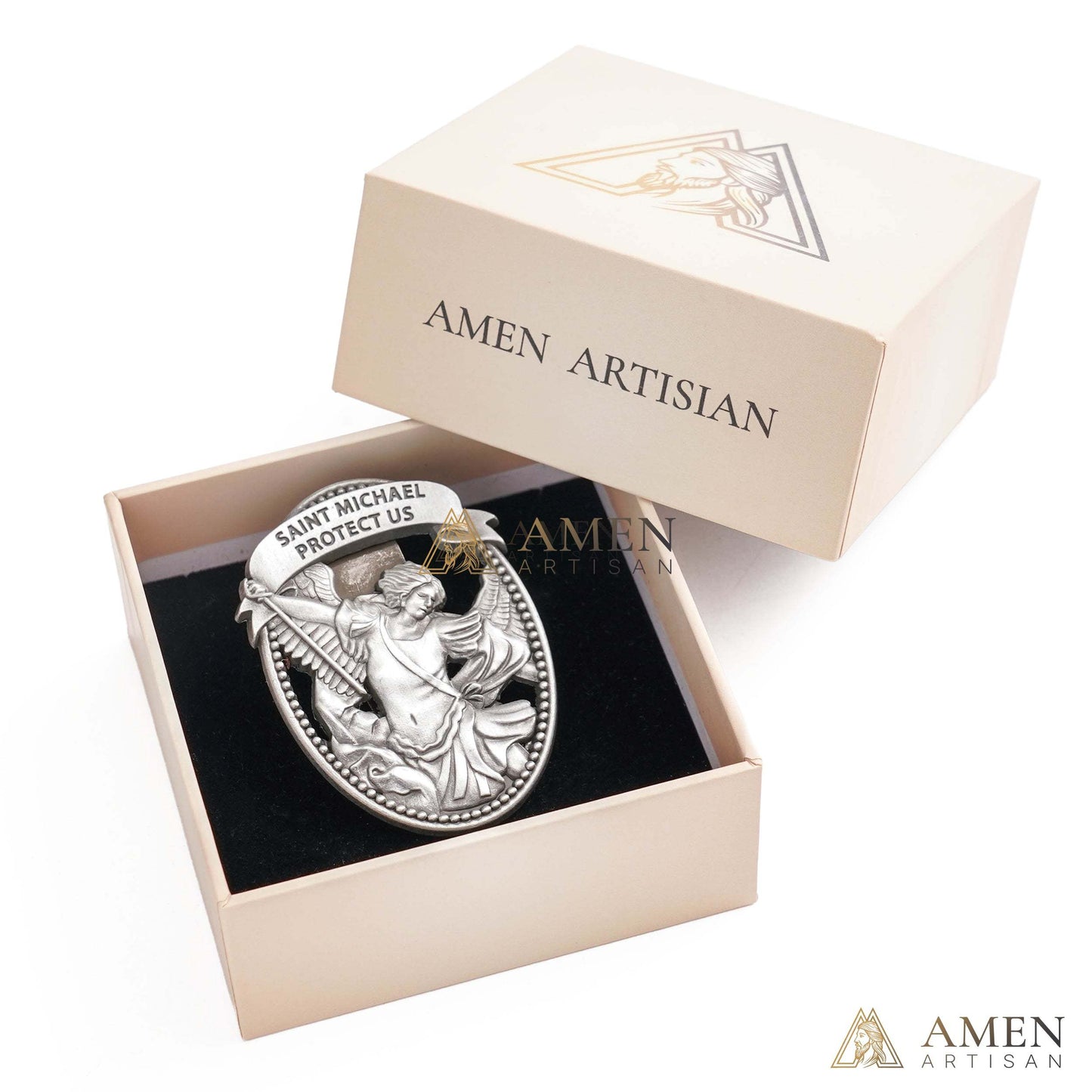 St Michael Medal Car Clip Amen Artisan