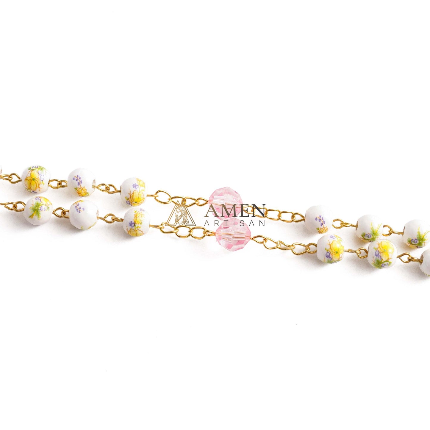 Yellow Floral Ceramic Rosary Amen Artisian