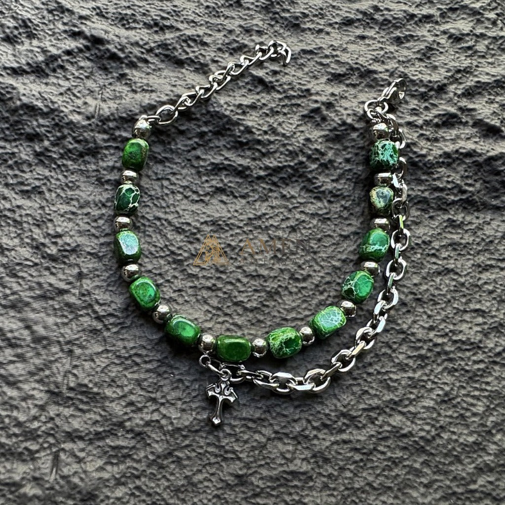 Turquoise & Titanium Steel Cross Bracelet  Amen Artisan