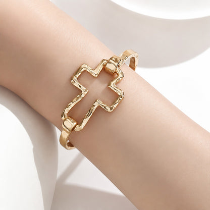 Textured Cross Cuff Bracelet with Cutout Design