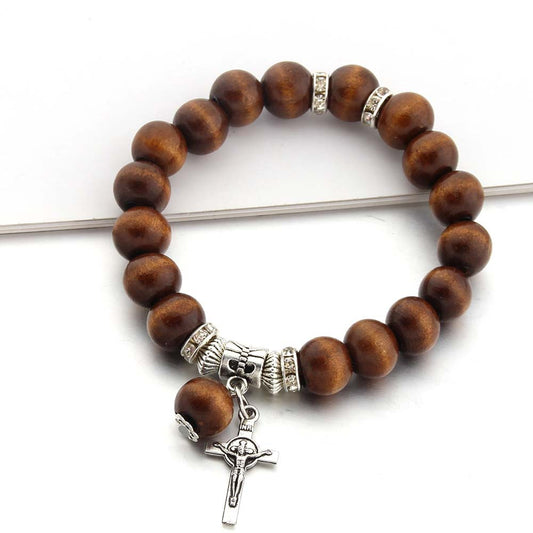 Elastic Cord Rosary Cross Bracelet