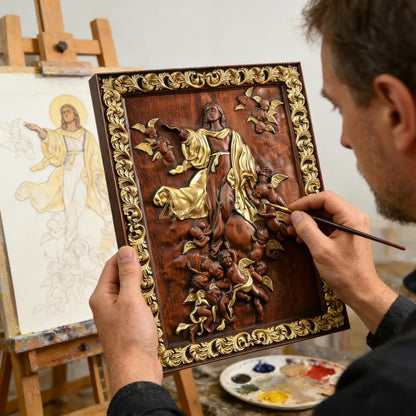 Assumption of Mary Wood Carving Amen Artisan