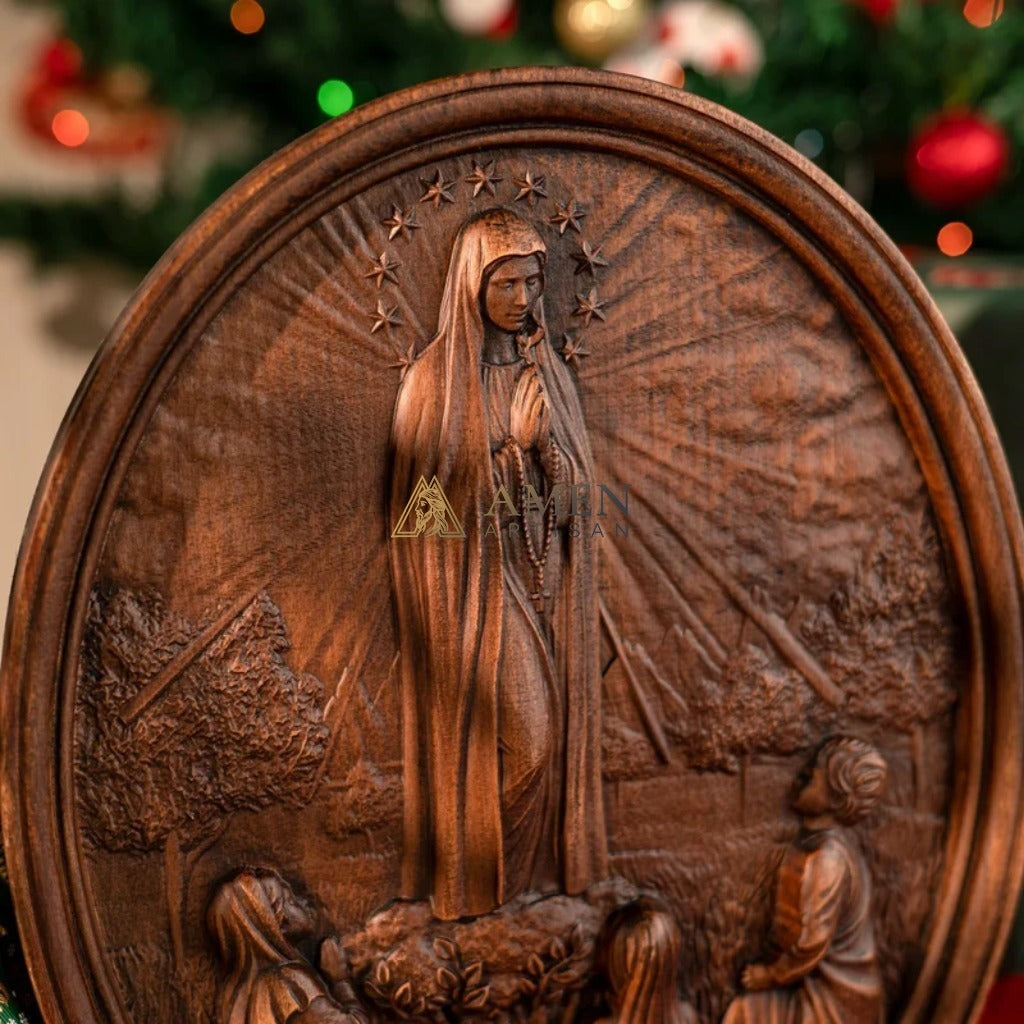 Our Lady of Fatima Wooden Statue Amen Artisan