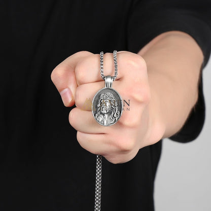 Jesus Crown of Thorns Oval Pendant Necklace Amen Artisan