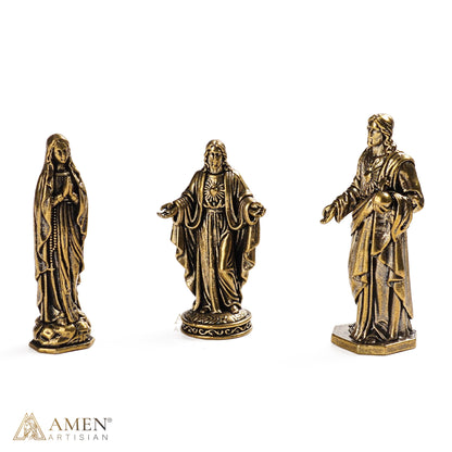 Miniature Brass Jesus & Mary Devotional Statues