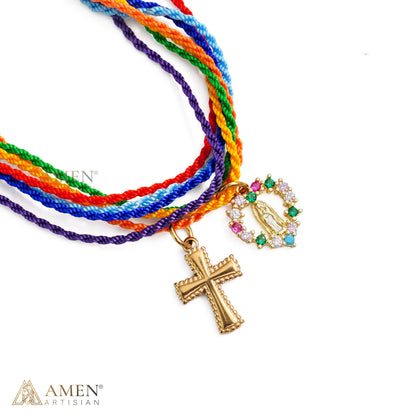 St. Benedict Medal Adjustable Cord Bracelet with Cross Charm