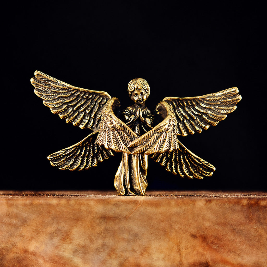 Handcrafted Solid Brass Guardian Angel Figurine - Protection, Peace & Blessing |  Amen Artisan