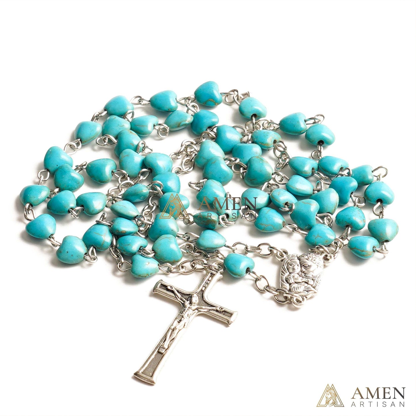 Turquoise Heart Rosary Amen Artisan