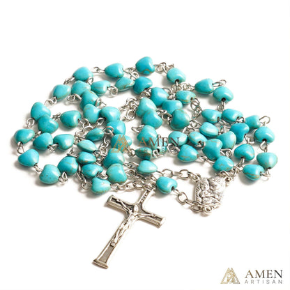 Turquoise Heart Rosary Amen Artisan