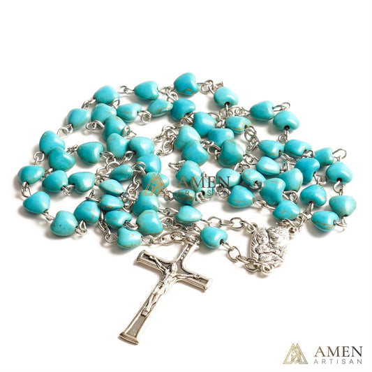 Turquoise Heart Rosary Amen Artisan