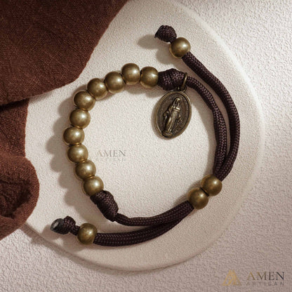 Brown Braided Prayer Bracelet with Antique Bronze Beads — Blessing