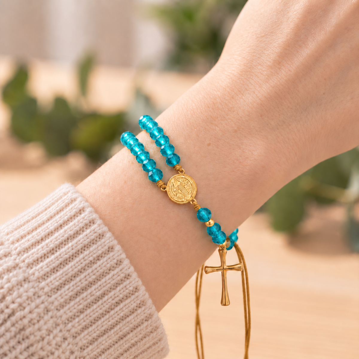 【DEAL TODAY】Adjustable St. Benedict Medal Double-Strand Bracelet with Cross Charm